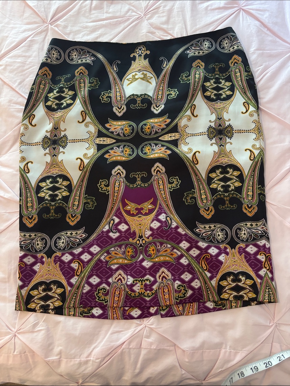 Vince Camino Black, Cream & Purple Baroque Print Pencil Skirt